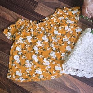 Floral mustard off the shoulder top